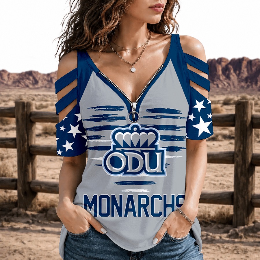 [FAN FAVORITE] NEW CUSTOMIZED NCAA CFH03 ODM OLD DOMINION MONARCHS STRAPPY COLD-SHOULDER TOP
