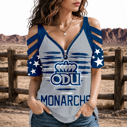 [FAN FAVORITE] NEW CUSTOMIZED NCAA CFH03 ODM OLD DOMINION MONARCHS STRAPPY COLD-SHOULDER TOP