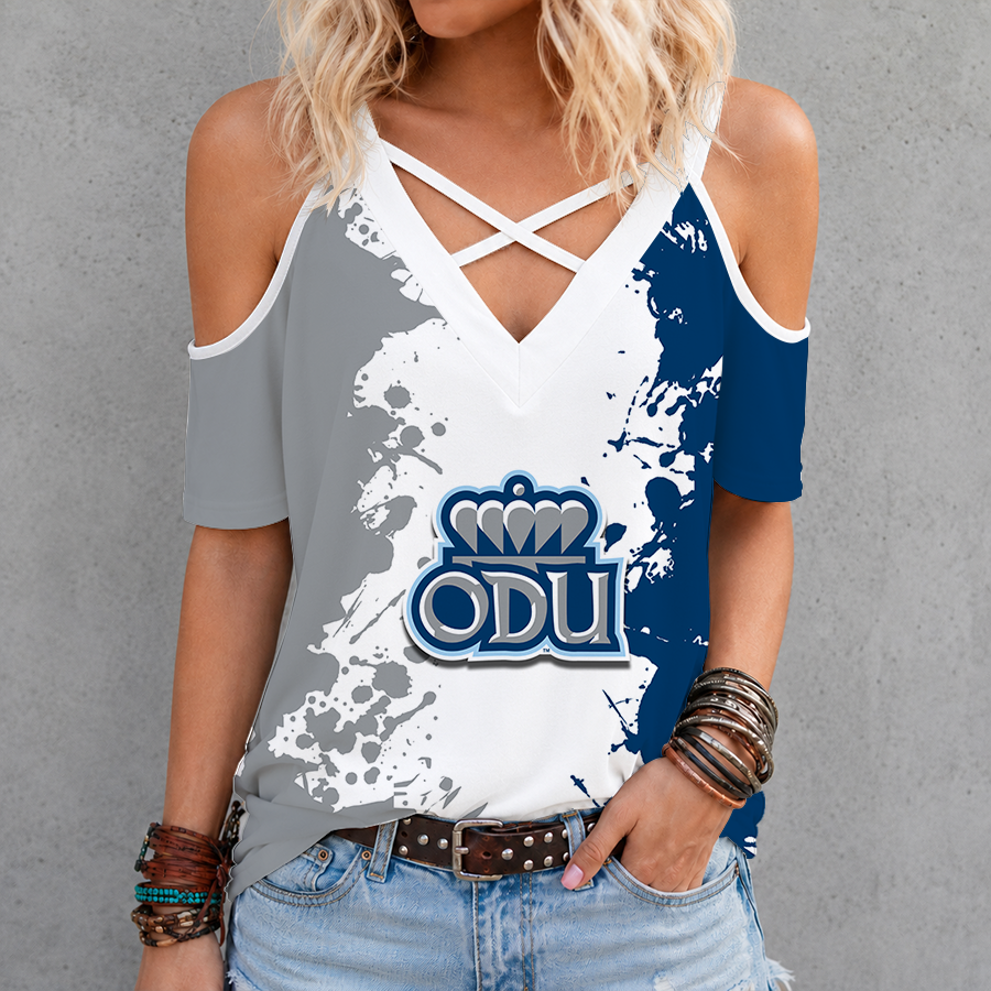 [FAN FAVORITE] NEW CUSTOMIZED NCAA CFH03 ODM OLD DOMINION MONARCHS CRISS CROSS V-NECK TOP