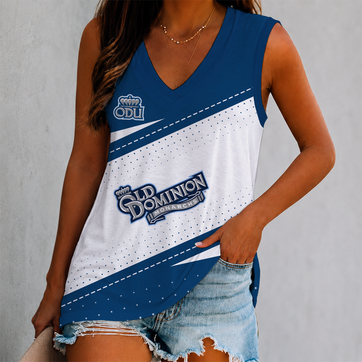 EXCLUSIVE EDITION - NEW CUSTOMIZED NCAA CFH03 ODM OLD DOMINION MONARCHS WOMEN'S V-NECK TANK TOP