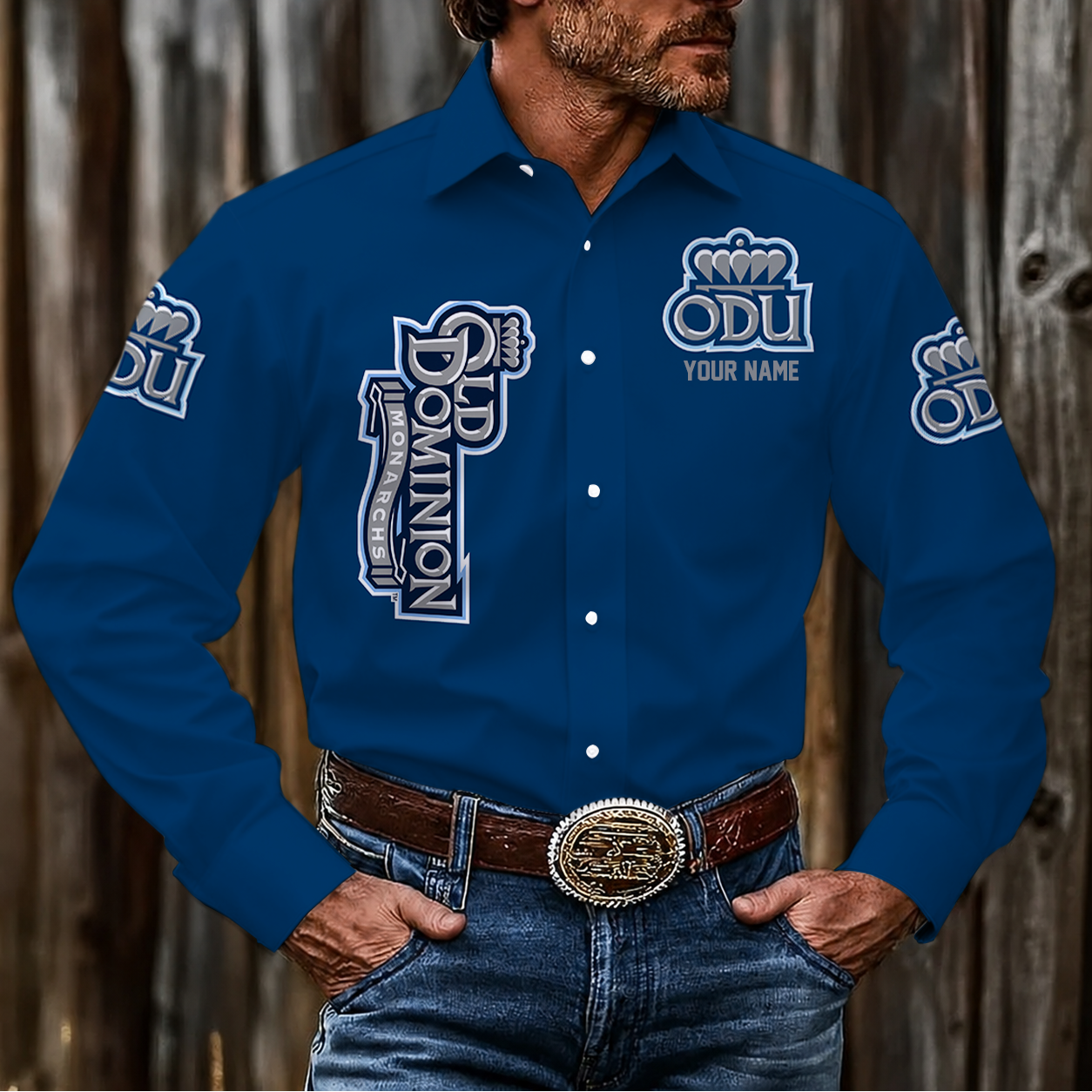 EXCLUSIVE EDITION - NEW CUSTOMIZED NCAA CFH03 ODM OLD DOMINION MONARCHS MEN'S LONG SLEEVE BUTTON-UP SHIRT