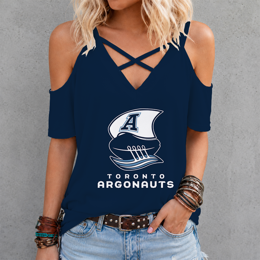 [FAN EXCLUSIVE] NEW CUSTOMIZED CFL03 TOR TORONTO ARGONAUTS STRAPPY CRISS CROSS V-NECK TOP