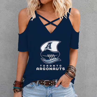 [FAN EXCLUSIVE] NEW CUSTOMIZED CFL03 TOR TORONTO ARGONAUTS STRAPPY CRISS CROSS V-NECK TOP