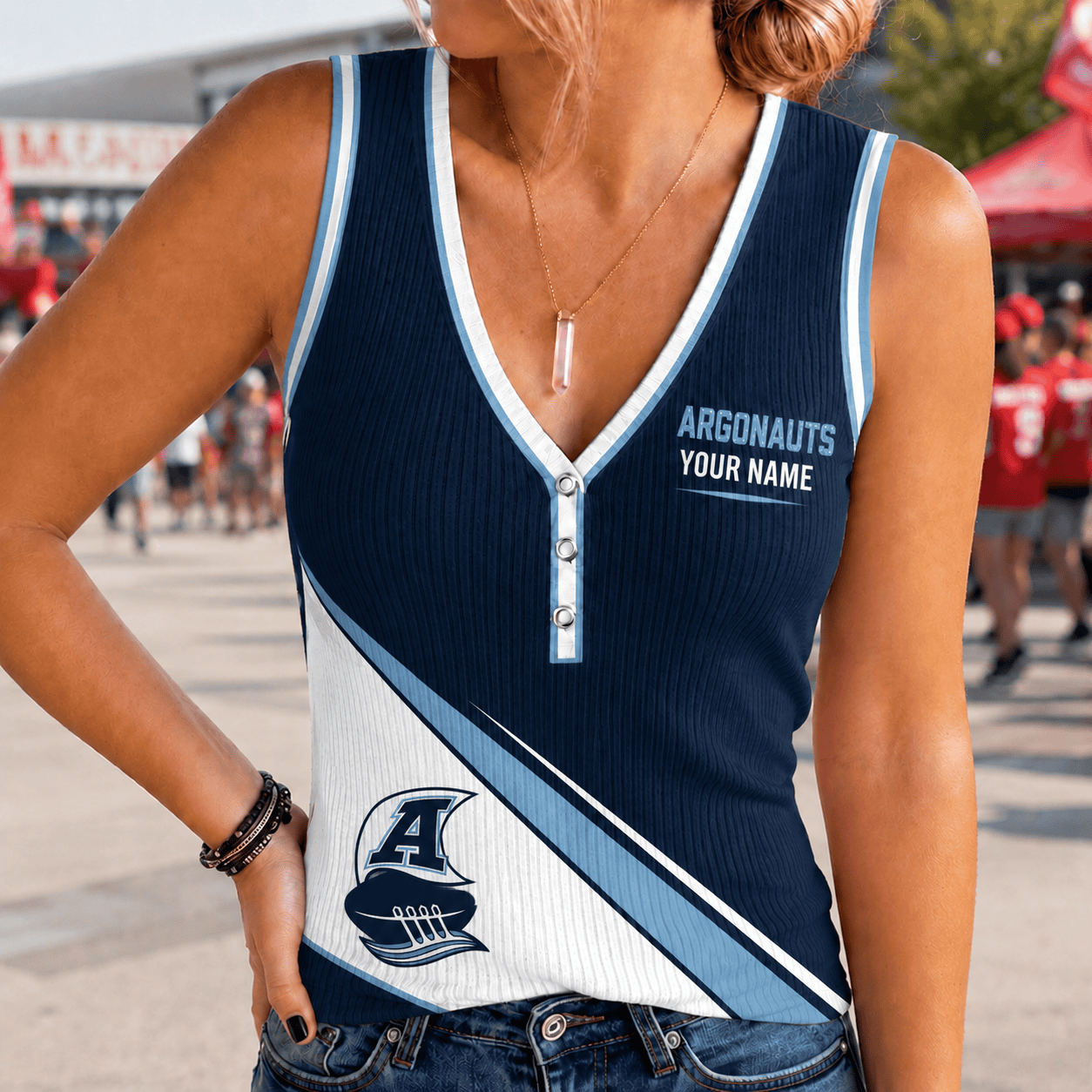 [FAN EXCLUSIVE] NEW CUSTOMIZED CFL03 TOR TORONTO ARGONAUTS WOMEN'S V-NECK TANK TOP