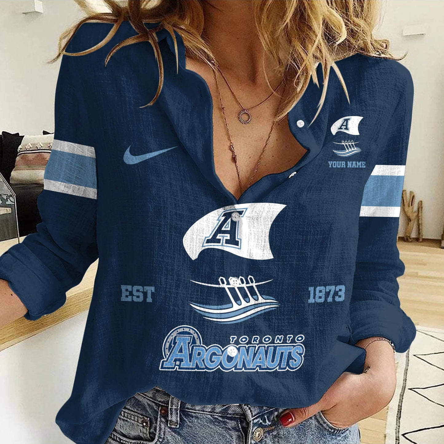 [FAN EXCLUSIVE] NEW CUSTOMIZED CFL03 TOR TORONTO ARGONAUTS WOMEN CASUAL SHIRT
