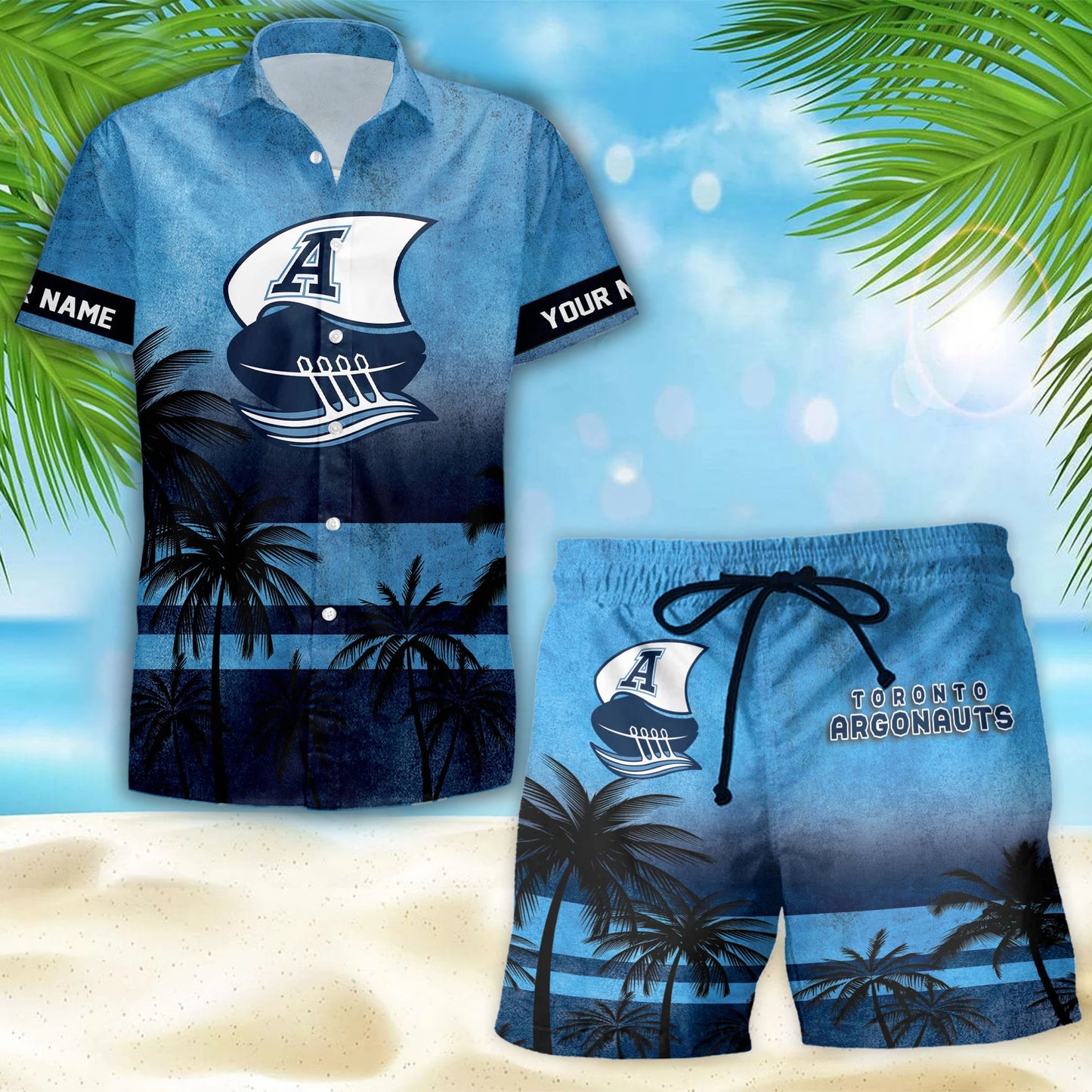 [FAN EXCLUSIVE] NEW CUSTOMIZED CFL03 TOR TORONTO ARGONAUTS HAWAIIAN SHIRT & SHORTS SET