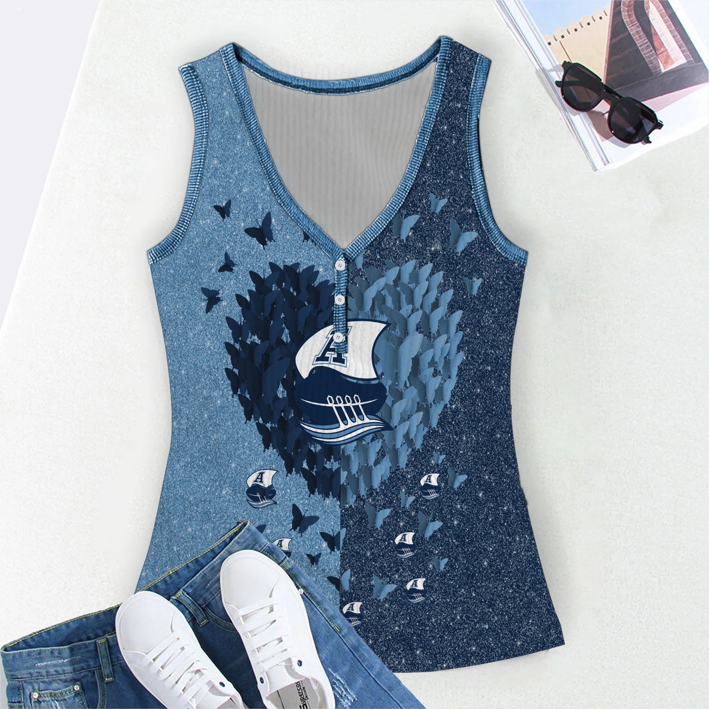 [FAN EXCLUSIVE] NEW CUSTOMIZED CFL03 TOR TORONTO ARGONAUTS WOMEN'S V-NECK TANK TOP