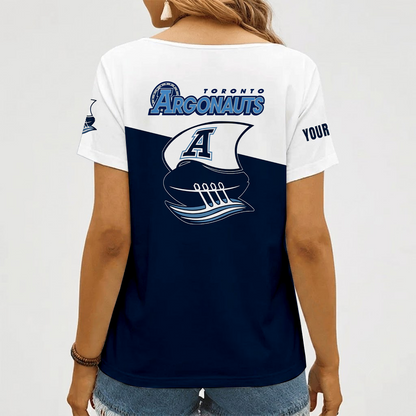 [FAN EXCLUSIVE] NEW CUSTOMIZED CFL03 TOR TORONTO ARGONAUTS STRAPPY V-NECK FEMALE SHIRT