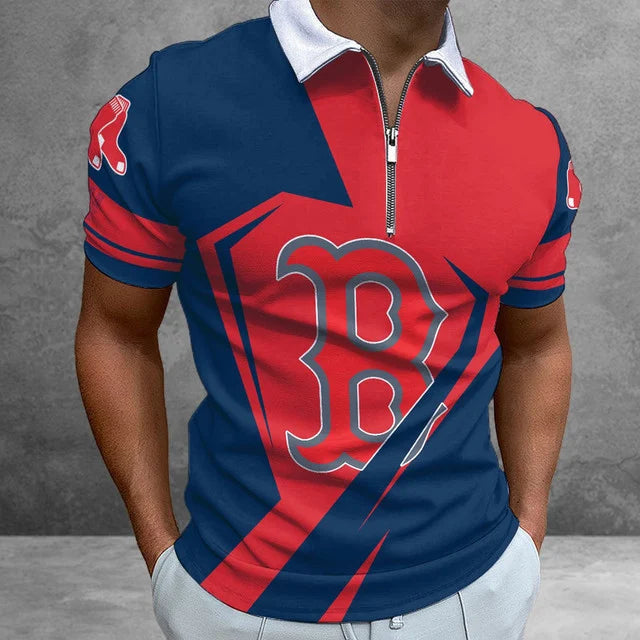[FLASH SALE] NEW CUSTOMIZED MLB03 BRS BOSTON RED SOX ZIP POLO SHIRT
