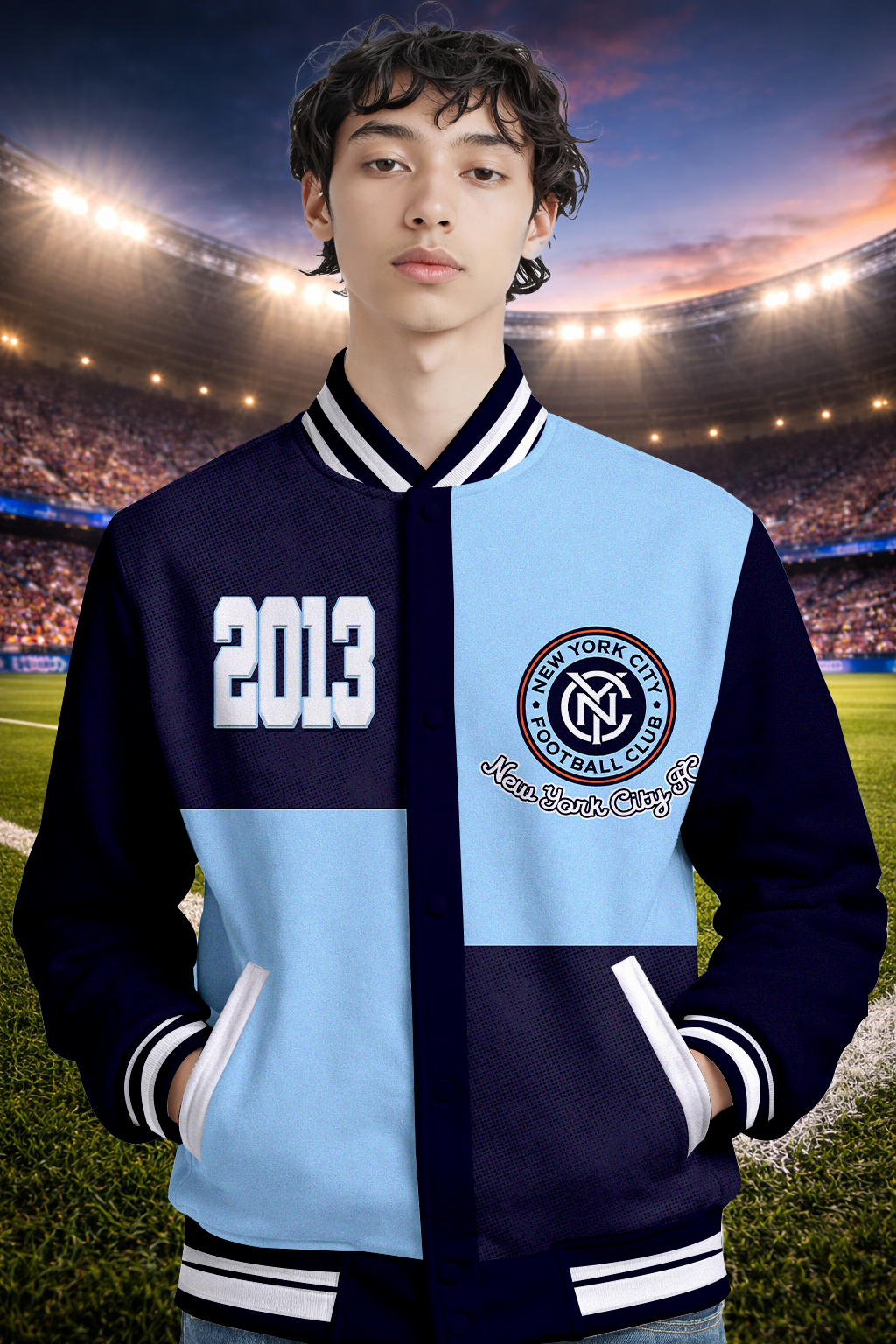LIMITED EDITION - NEW CUSTOMIZED MLS03 NYC NY CITY FC SATIN VARSITY & BASEBALL JACKET