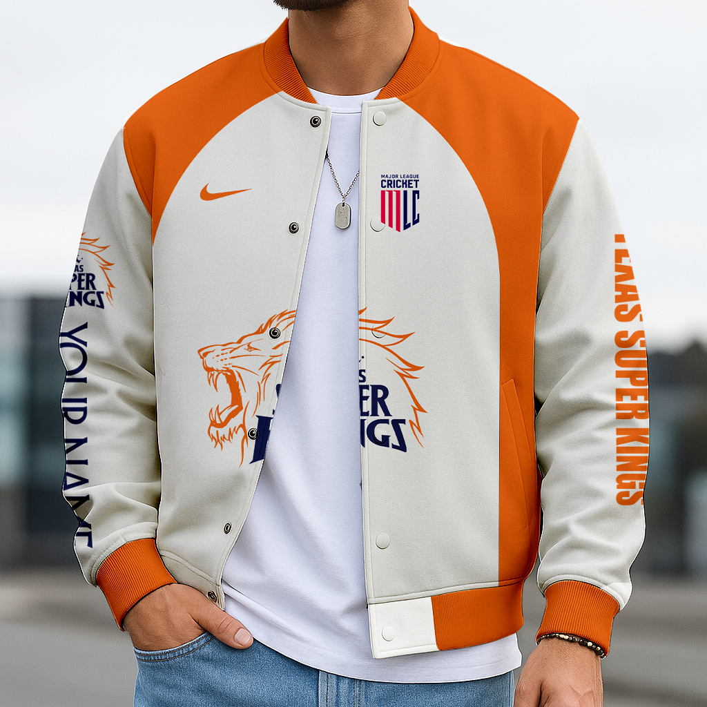 LIMITED EDITION - NEW CUSTOMIZED MLC03 TSK TEXAS SUPER KINGS SATIN VARSITY & BASEBALL JACKET