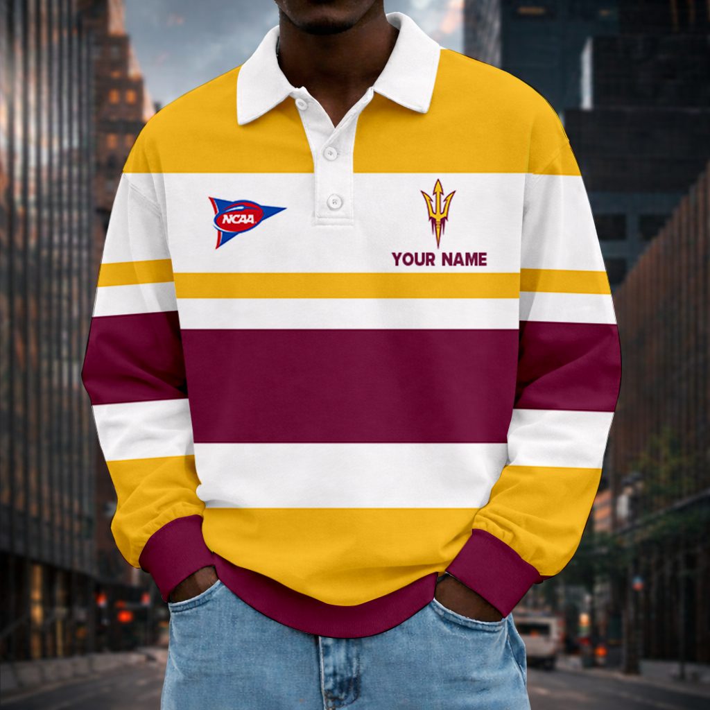 LIMITED EDITION - NEW CUSTOMIZED NCAA FBS04 ASS ARIZONA STATE SUN DEVILS UNISEX LONG SLEEVE POLO