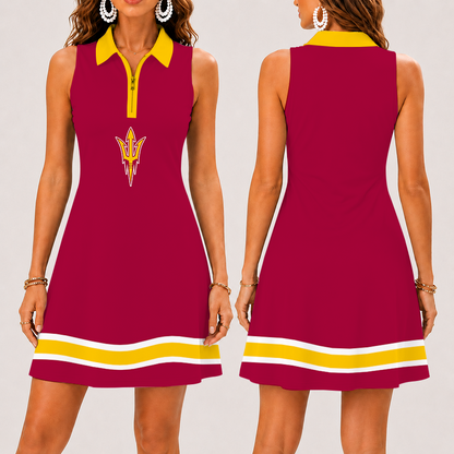 [FAN FAVORITE] NEW CUSTOMIZED NCAA FBS04 ASS ARIZONA STATE SUN DEVILS WOMEN'S ZIP SLEEVELESS POLO DRESS