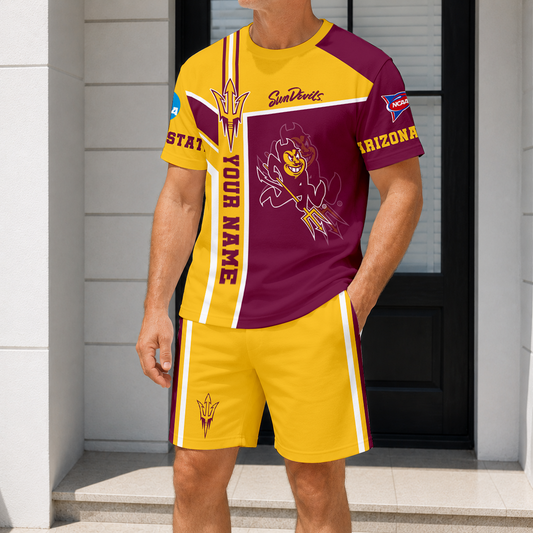 ELITE EDITION - NEW CUSTOMIZED NCAA FBS04 ASS ARIZONA STATE SUN DEVILS T-SHIRT & SHORT PANTS SET