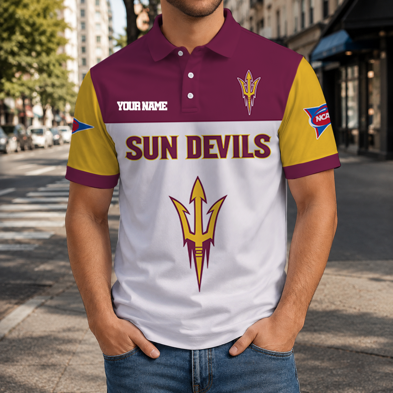 EXCLUSIVE EDITION - NEW CUSTOMIZED NCAA FBS04 ASS ARIZONA STATE SUN DEVILS POLO SHIRT, ZIP POLO SHIRT & T-SHIRTS
