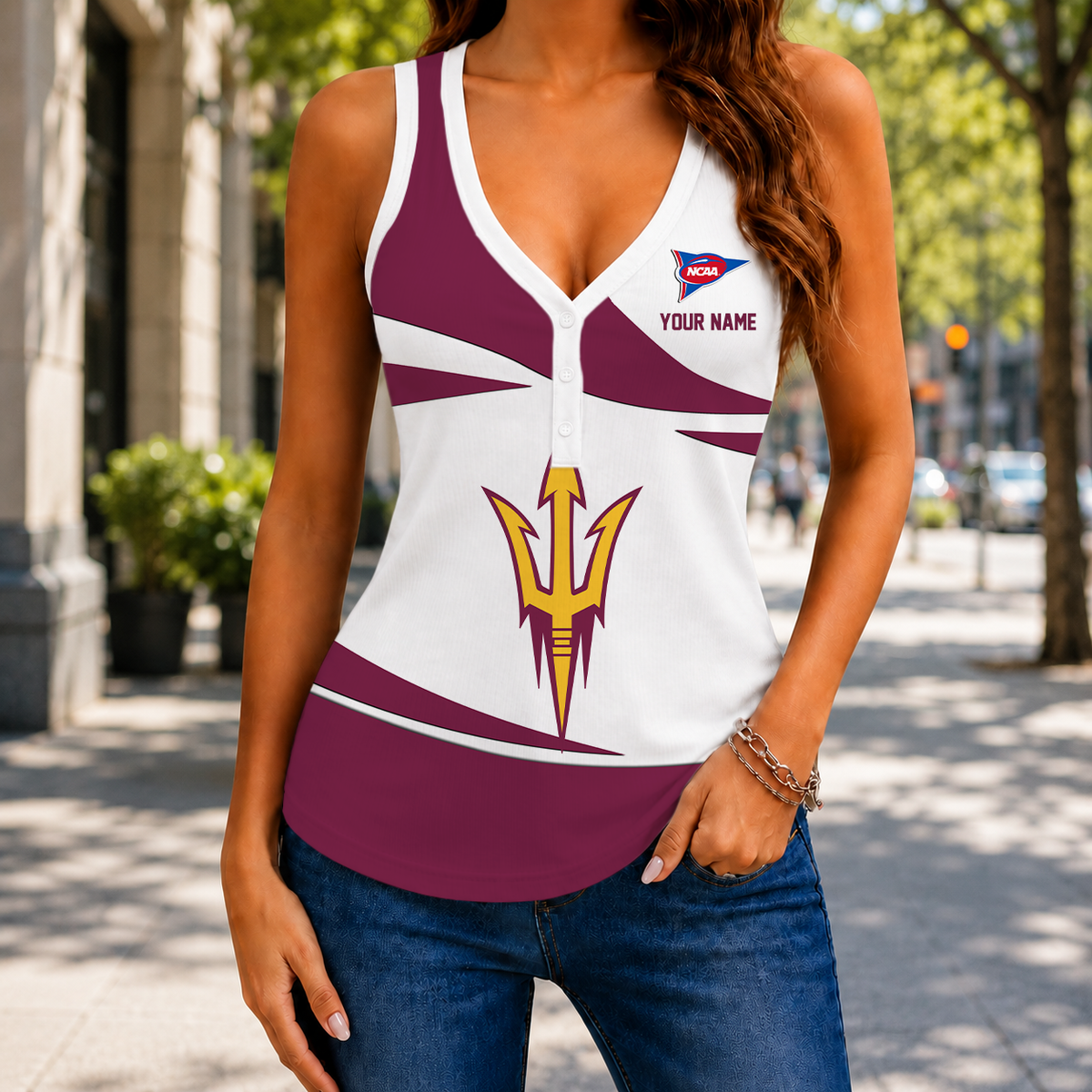 LIMITED EDITION - NEW CUSTOMIZED NCAA FBS04 ASS ARIZONA STATE SUN DEVILS WOMEN'S V-NECK TANK TOP