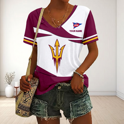 LIMITED DROP - NEW CUSTOMIZED | NCAA FBS04 ASS AS SUN DEVILS V-NECK FEMALE SHIRT