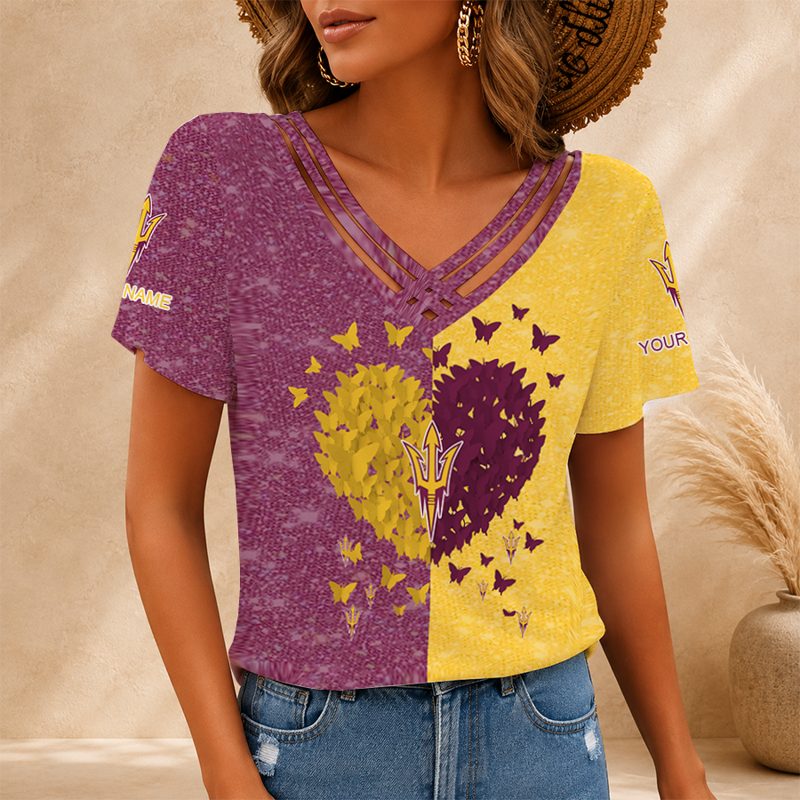 [FAN FAVORITE] NEW CUSTOMIZED NCAA FBS04 ASS ARIZONA STATE SUN DEVILS V-NECK SHIRT