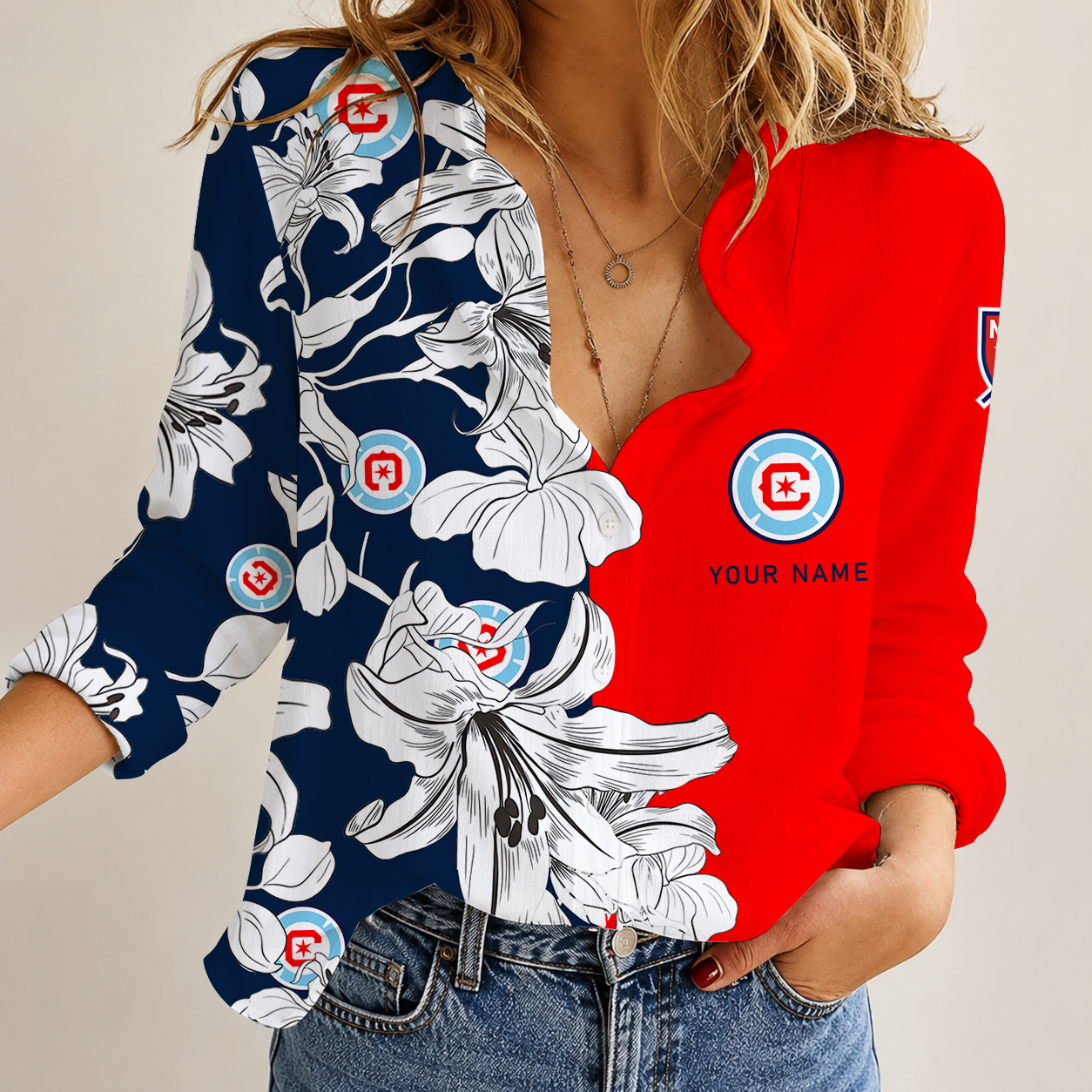 [FAN EXCLUSIVE] NEW CUSTOMIZED MLS04 CCF CHICAGO FIRE FC WOMEN CASUAL SHIRT