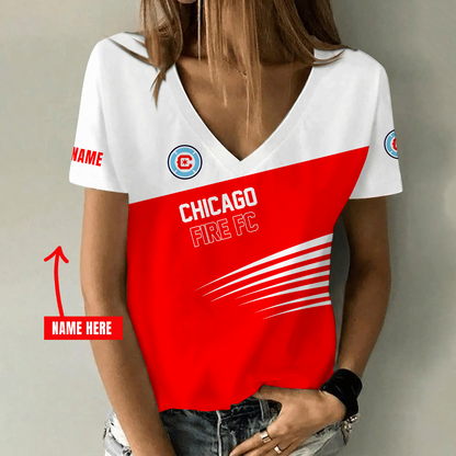 [FAN EXCLUSIVE] NEW CUSTOMIZED MLS04 CCF CHICAGO FIRE FC V-NECK FEMALE SHIRT