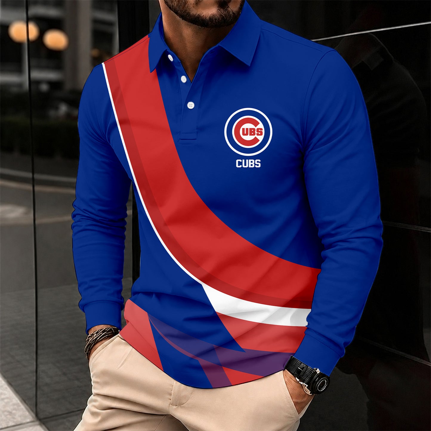 [FLASH SALE] NEW CUSTOMIZED MLB04 CCS CHICAGO CUBS MEN'S LONG SLEEVE POLO
