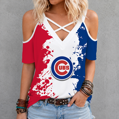[FLASH SALE] NEW CUSTOMIZED MLB04 CCS CHICAGO CUBS CRISS CROSS V-NECK TOP