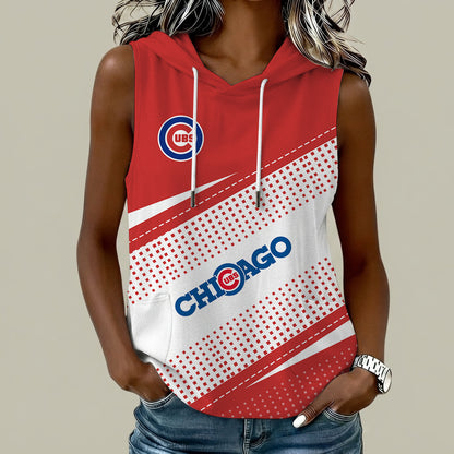 [FLASH SALE] NEW CUSTOMIZED MLB04 CCS CHICAGO CUBS WOMEN'S SLEEVELESS HOODED POCKET TANK TOP