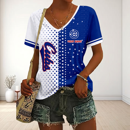 LIMITED EDITION - NEW CUSTOMIZED MLB04 CCS CHICAGO CUBS V-NECK FEMALE SHIRT