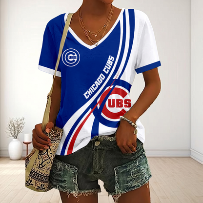 LIMITED EDITION - NEW CUSTOMIZED MLB04 CCS CHICAGO CUBS V-NECK FEMALE SHIRT