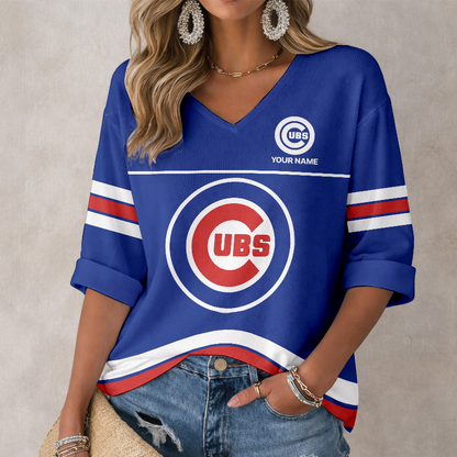 LIMITED EDITION - NEW CUSTOMIZED MLB04 CCS CHICAGO CUBS WOMEN'S HEART V-NECK LONG SLEEVE SHIRT