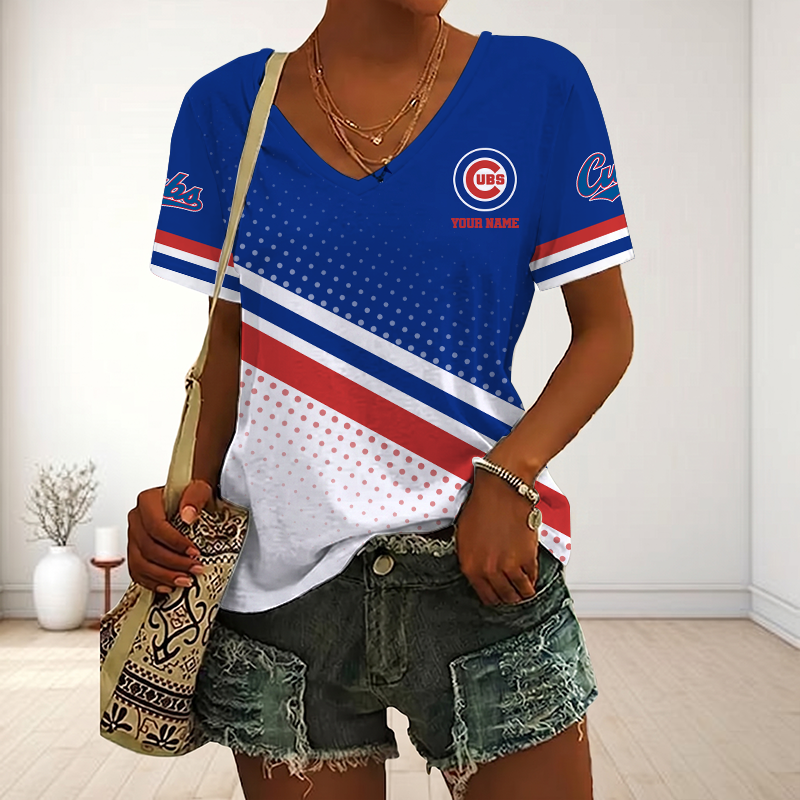 LIMITED EDITION - NEW CUSTOMIZED MLB04 CCS CHICAGO CUBS V-NECK FEMALE SHIRT
