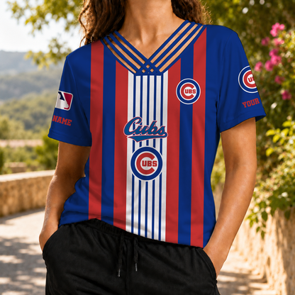 LIMITED EDITION - NEW CUSTOMIZED MLB04 CCS CHICAGO CUBS V-NECK SHIRT