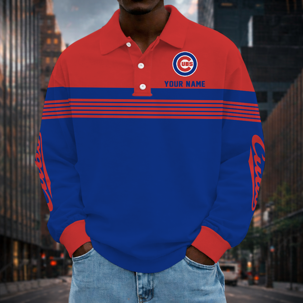 SPECIAL EDITION - NEW CUSTOMIZED MLB04 CCS CHICAGO CUBS MEN'S LONG SLEEVE POLO