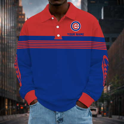 SPECIAL EDITION - NEW CUSTOMIZED MLB04 CCS CHICAGO CUBS MEN'S LONG SLEEVE POLO