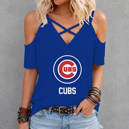 LIMITED EDITION - NEW CUSTOMIZED MLB04 CCS CHICAGO CUBS CRISS CROSS V-NECK TOP