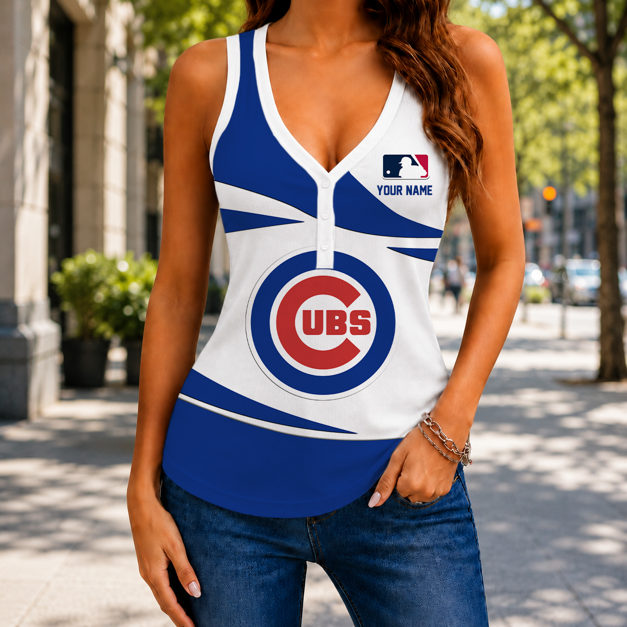 LIMITED EDITION - NEW CUSTOMIZED MLB04 CCS CHICAGO CUBS WOMEN'S V-NECK TANK TOP