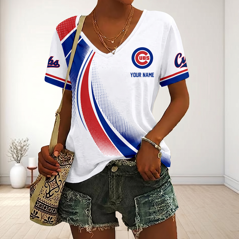 LIMITED EDITION - NEW CUSTOMIZED MLB04 CCS CHICAGO CUBS V-NECK FEMALE SHIRT