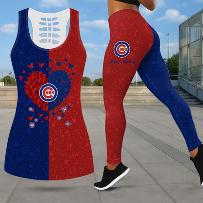 LIMITED EDITION - NEW CUSTOMIZED MLB04 CCS CHICAGO CUBS LEGGINGS & HOLLOW TANK TOP SET