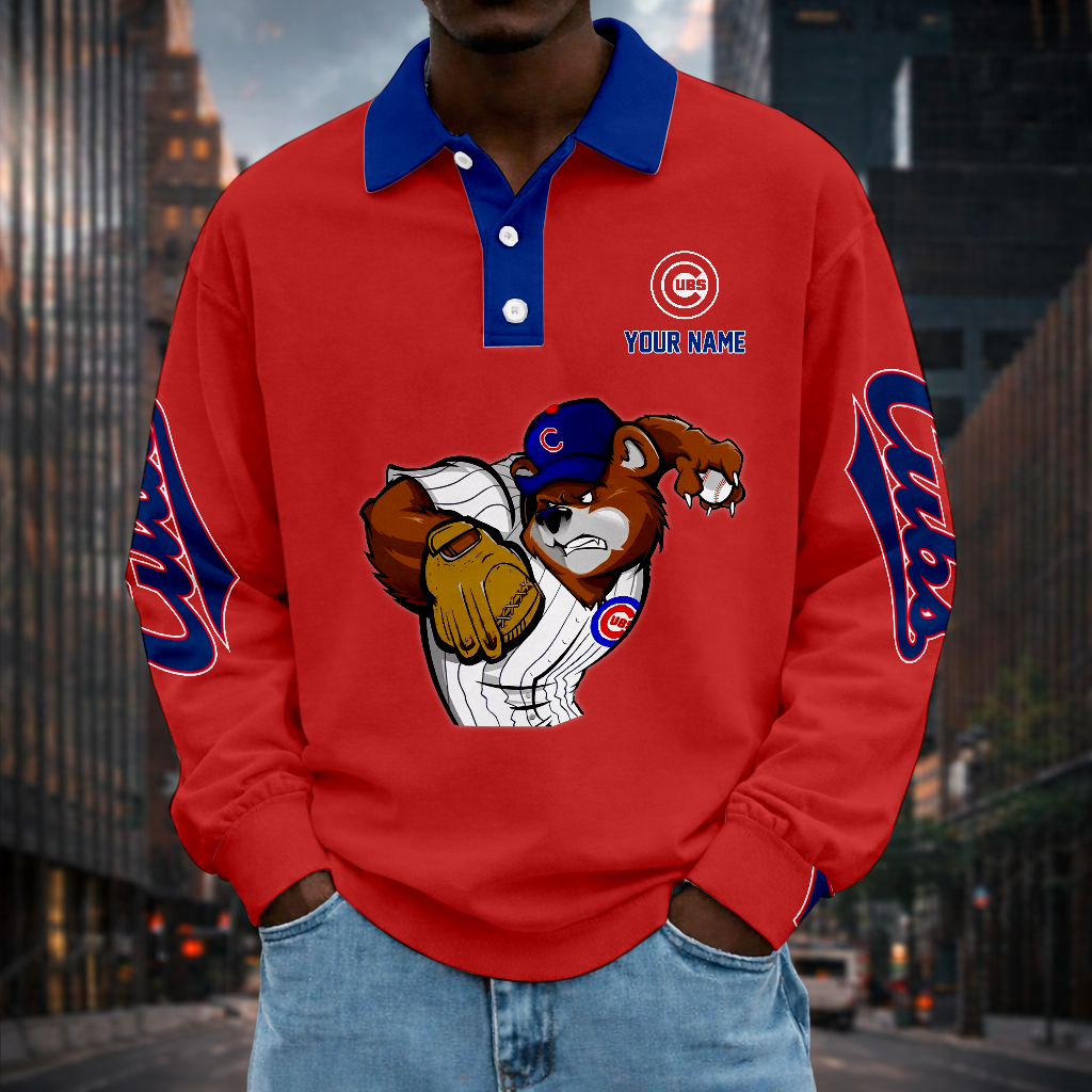 LIMITED EDITION - NEW CUSTOMIZED MLB04 CCS CHICAGO CUBS MEN LONG SLEEVE POLO