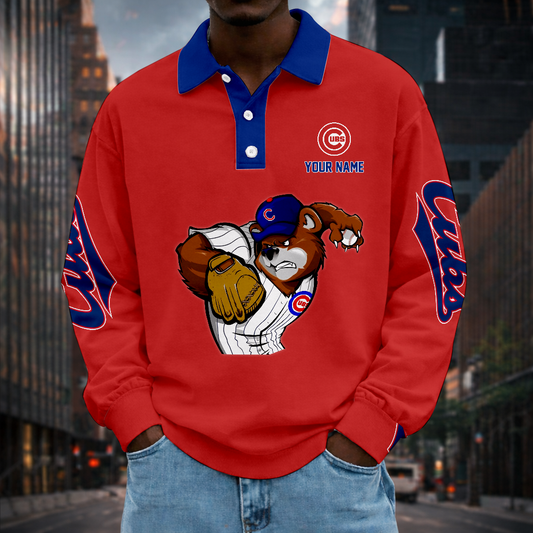 LIMITED EDITION - NEW CUSTOMIZED MLB04 CCS CHICAGO CUBS MEN LONG SLEEVE POLO