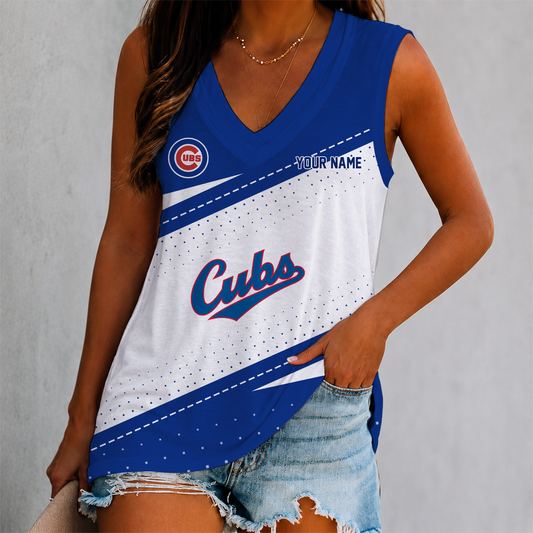 LIMITED EDITION - NEW CUSTOMIZED MLB04 CCS CHICAGO CUBS WOMEN'S V-NECK TANK TOP