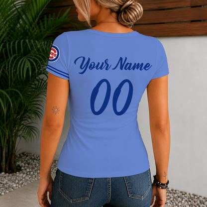 [FLASH SALE] NEW CUSTOMIZED MLB04 CCS CHICAGO CUBS WOMEN'S SHORT SLEEVE HENLEY T-SHIRT