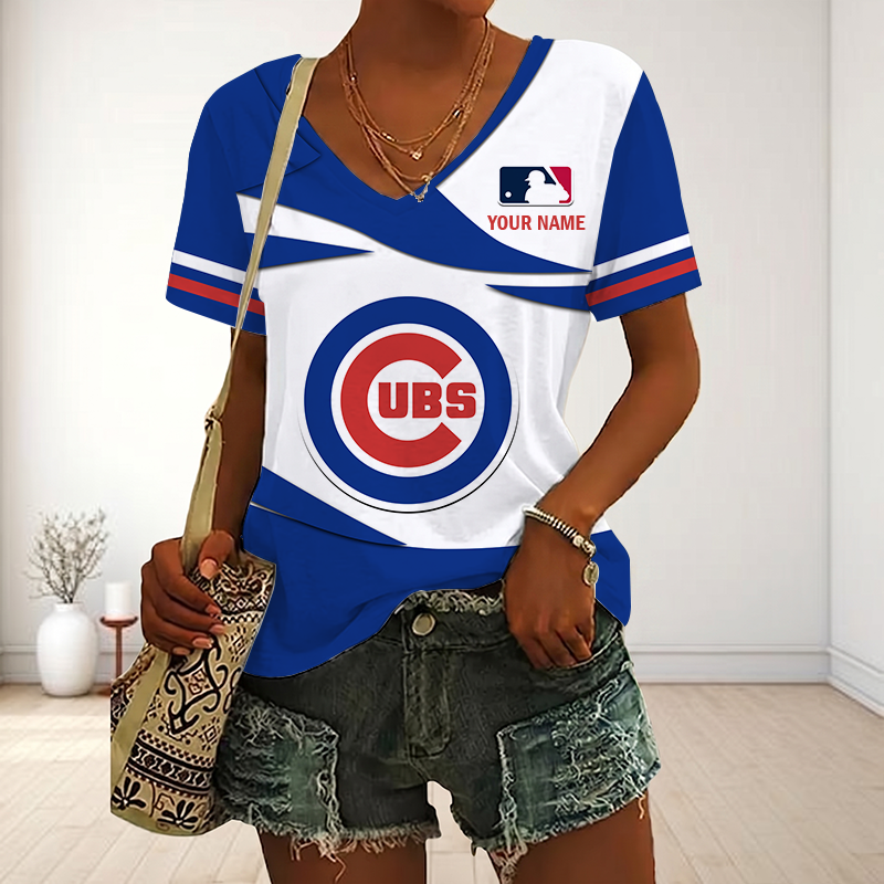LIMITED EDITION - NEW CUSTOMIZED MLB04 CCS CHICAGO CUBS V-NECK FEMALE SHIRT