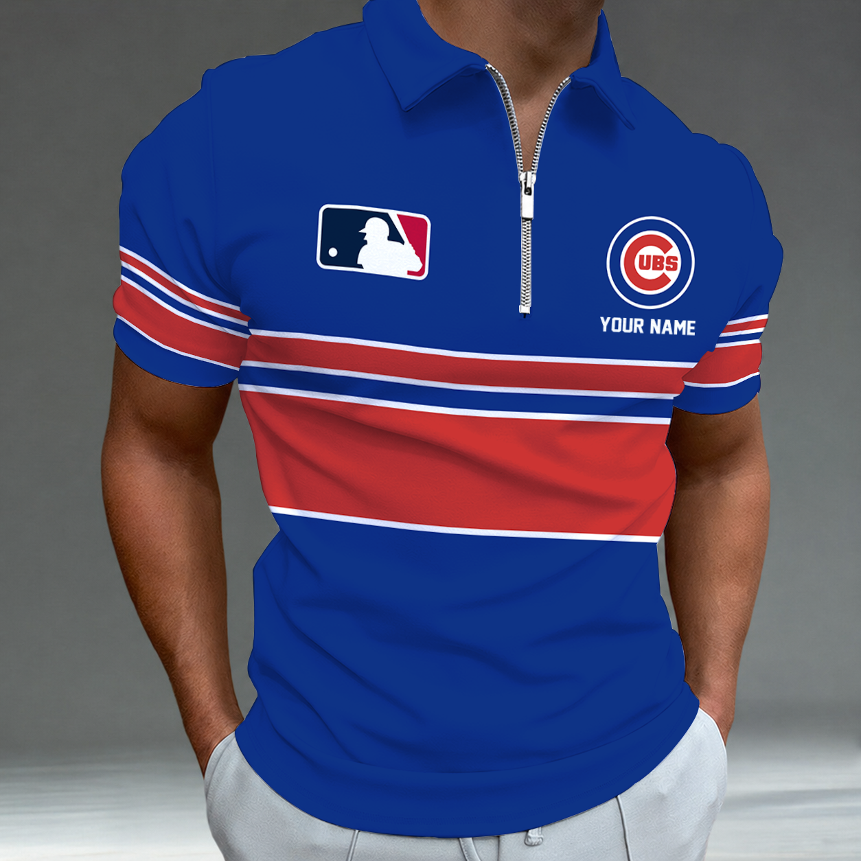 [FLASH SALE] NEW CUSTOMIZED MLB04 CCS CHICAGO CUBS ZIP POLO SHIRT