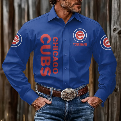 LIMITED EDITION - NEW CUSTOMIZED MLB04 CCS CHICAGO CUBS MEN'S LONG SLEEVE BUTTON-UP SHIRT