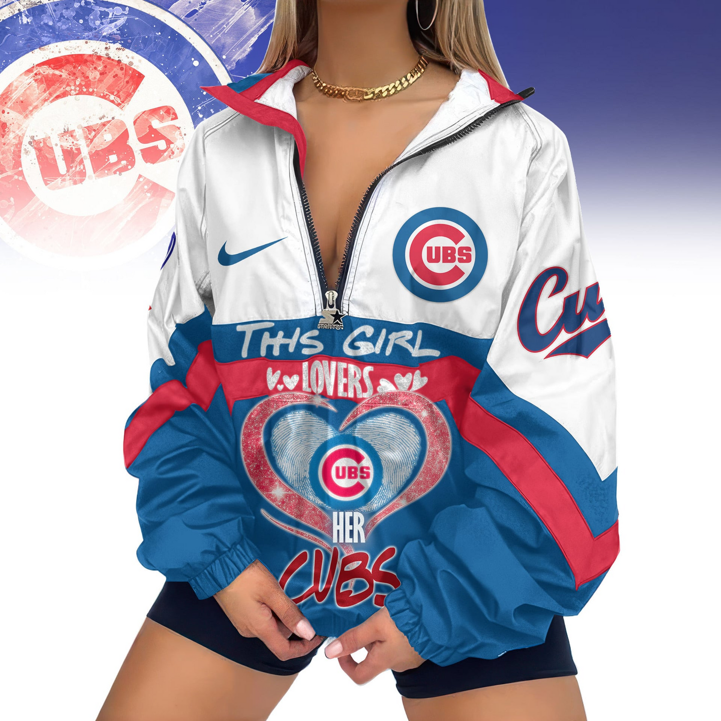 LIMITED EDITION - NEW CUSTOMIZED MLB04 CCS CHICAGO CUBS V-NECK ZIPPER SWEATSHIRT JACKET