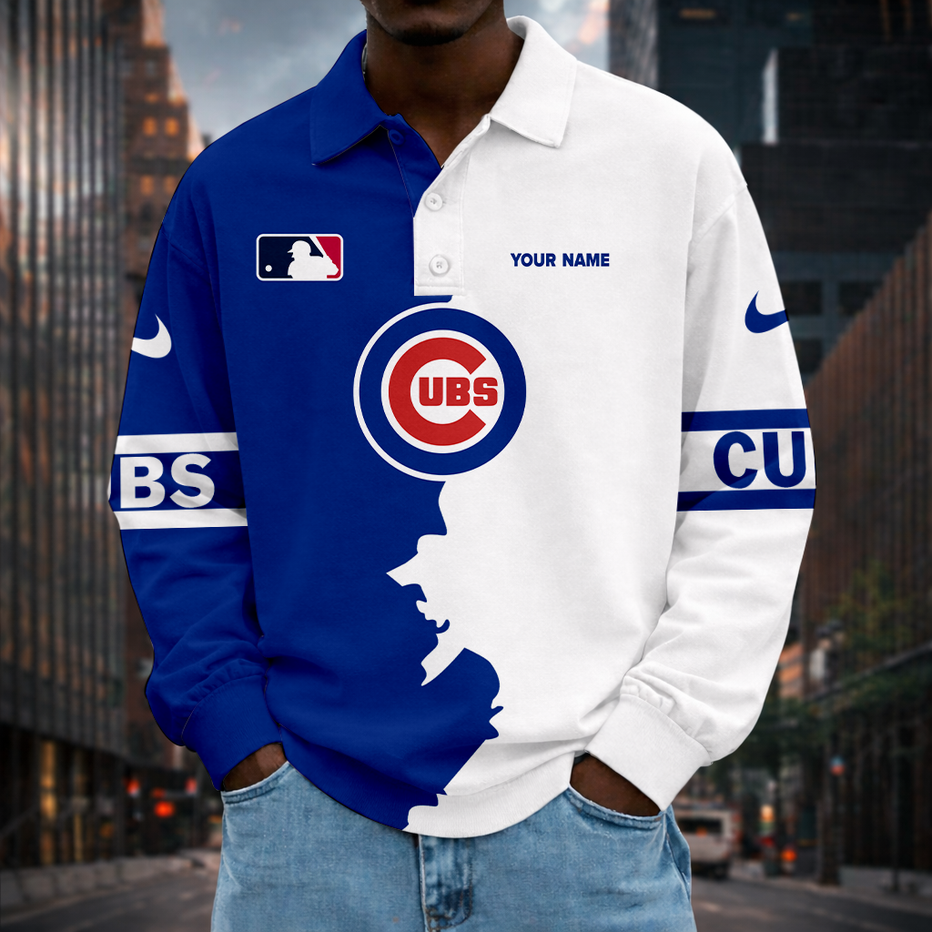 LIMITED EDITION - NEW CUSTOMIZED MLB04 CCS CHICAGO CUBS MEN LONG SLEEVE POLO