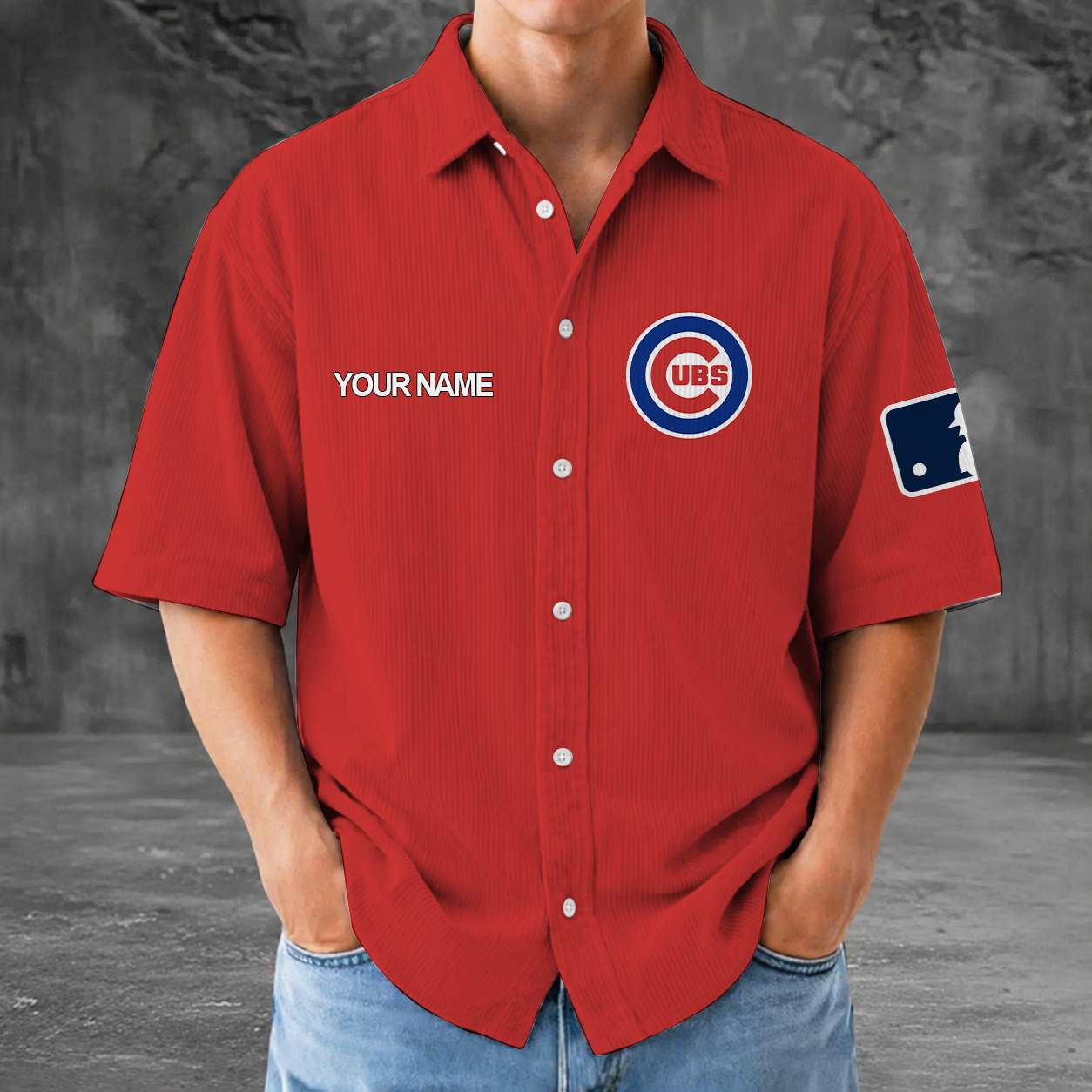 [FLASH SALE] NEW CUSTOMIZED MLB04 CCS CHICAGO CUBS SEERSUCKER BUTTON SHIRT