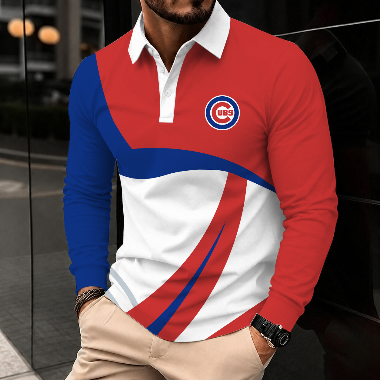 [FLASH SALE] NEW CUSTOMIZED MLB04 CCS CHICAGO CUBS MEN'S LONG SLEEVE POLO