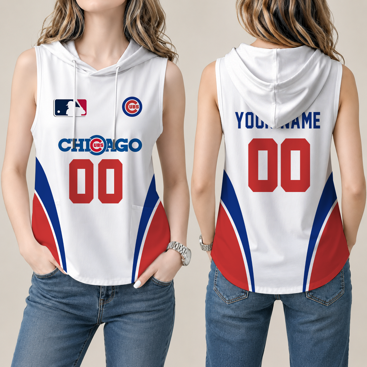 [FLASH SALE] NEW CUSTOMIZED MLB04 CCS CHICAGO CUBS WOMEN'S SLEEVELESS HOODED POCKET TANK TOP